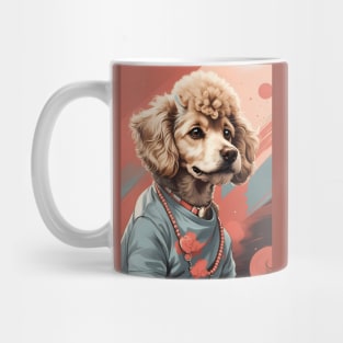 Cute Poodle Wearing a Blue Shirt and Pink Necklace Mug